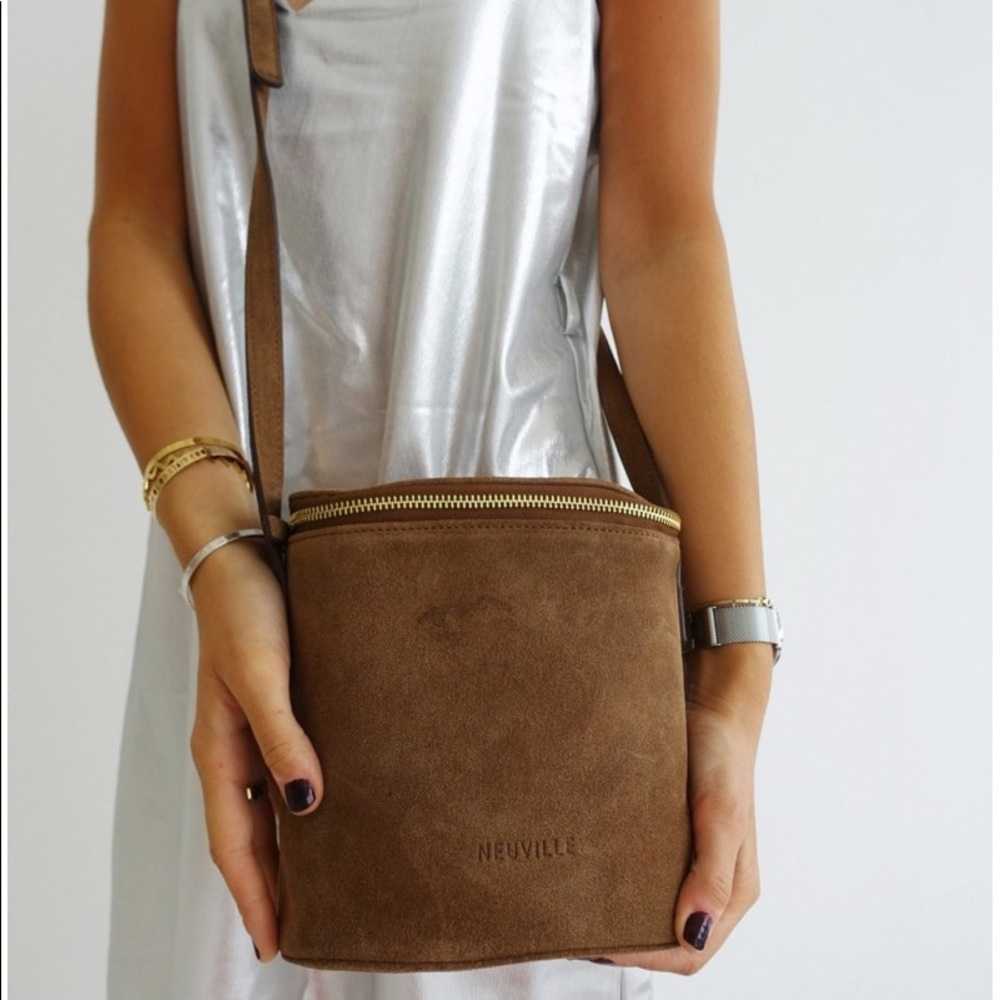 Neuville Brown Suede Round Handbag Crossbody Strap